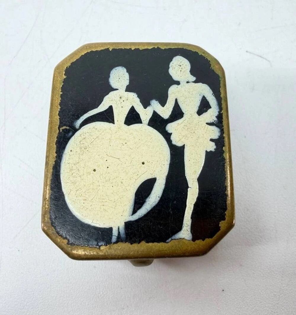 Divine Vintage Art Deco Brass Copper Compact Mirror Ladies Silhouette